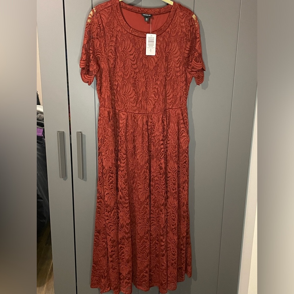 Torrid Midi Stretch Lace Fit and Flare Dress NWT